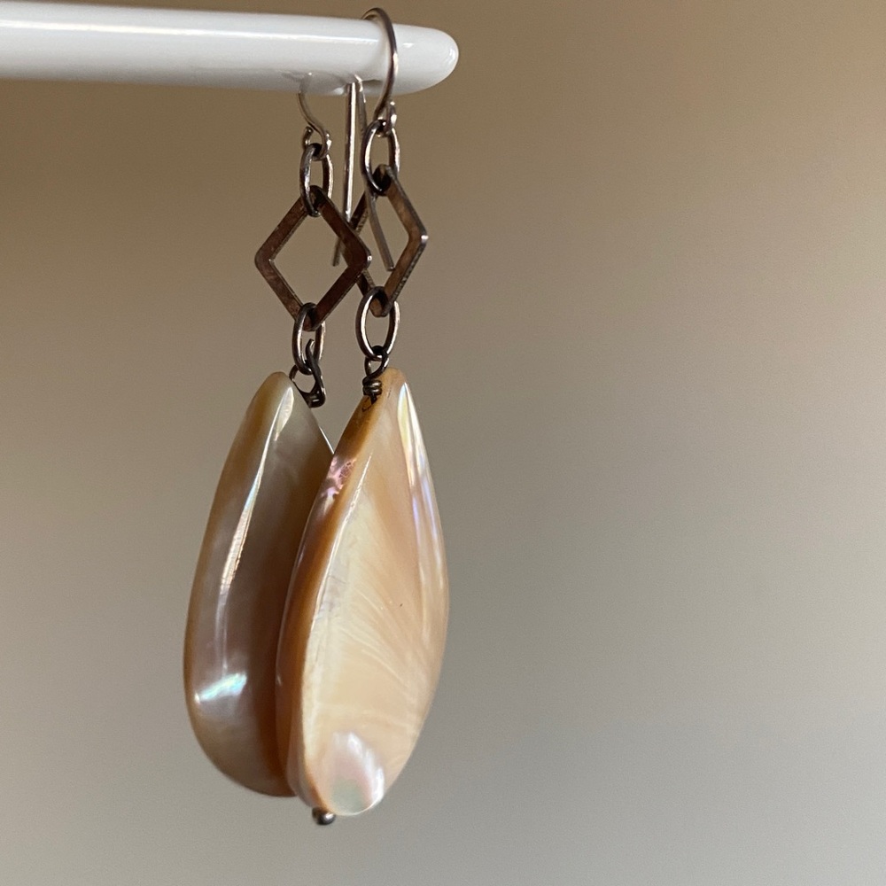 Mother of Pearl Teardrop Earrings | 925 Sterling Silver | Dangle Drop - Picture 6 of 10